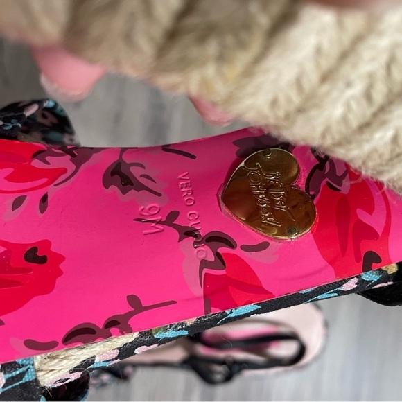 Betsey Johnson Floral Peep Toe Platform Espadrille Jute Sandal Heel​​​ - Picture 5 of 9
